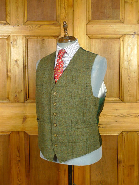 26/0869 vintage tailor-made green wp check tweed waistcoat vest 46-47 regular to long
