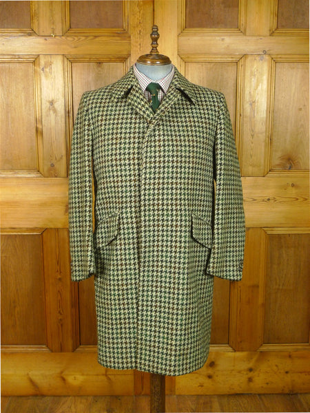 26/0875 vintage heavyweight crombie wool tailor-made green / brown houndstooth check tweed coat overcoat 40-42