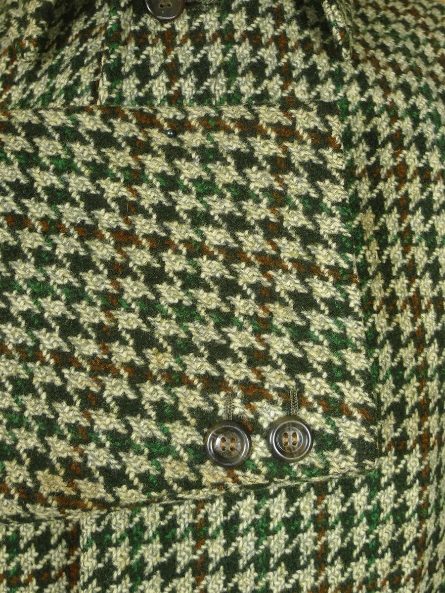 26/0875 vintage heavyweight crombie wool tailor-made green / brown houndstooth check tweed coat overcoat 40-42