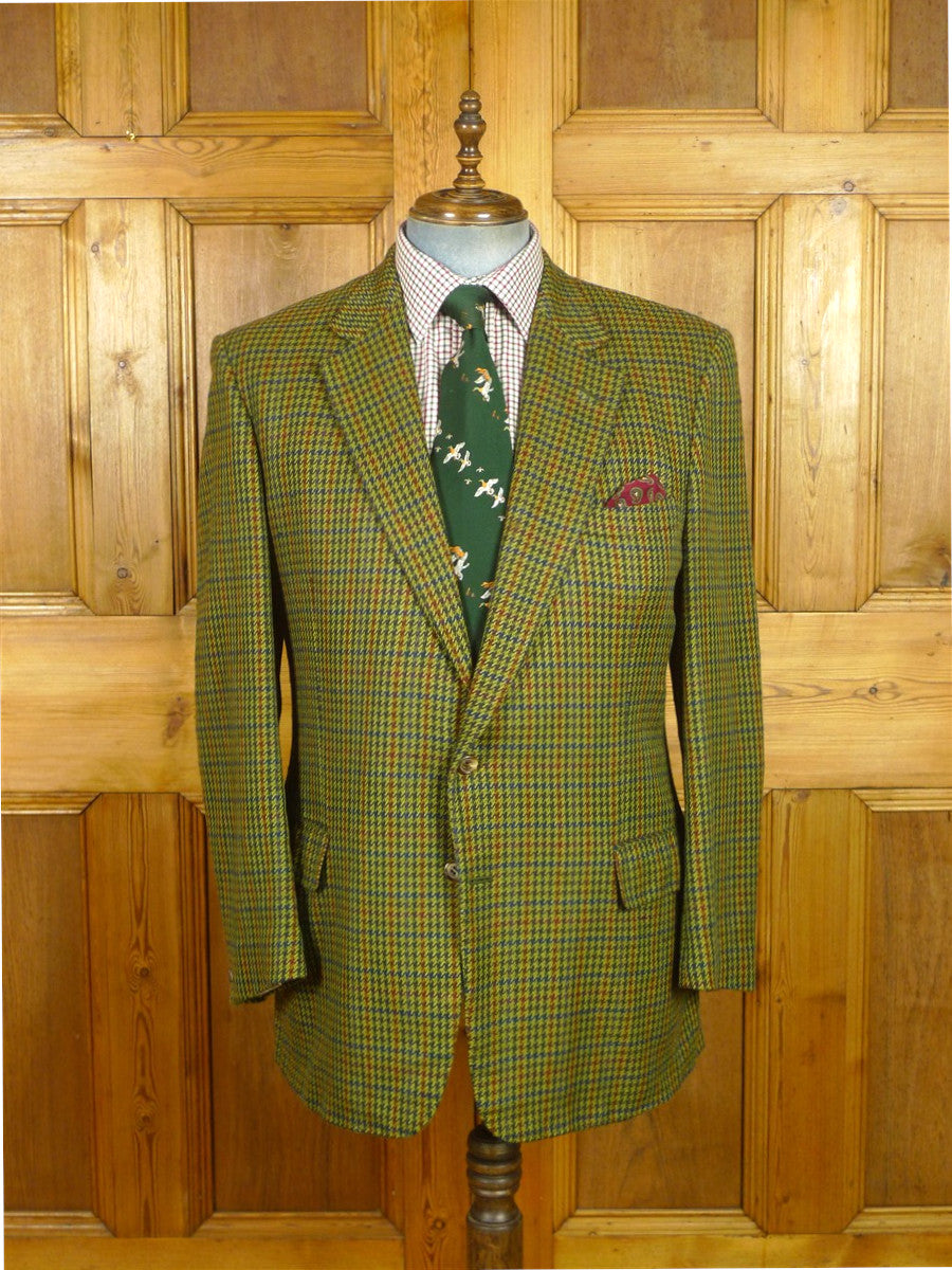 26/0877 vintage gieves & hawkes savile row pure cashmere green gun check sports jacket blazer 43 long