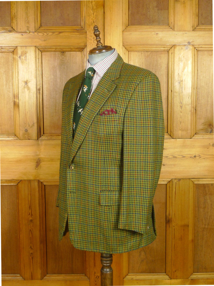 26/0877 vintage gieves & hawkes savile row pure cashmere green gun check sports jacket blazer 43 long