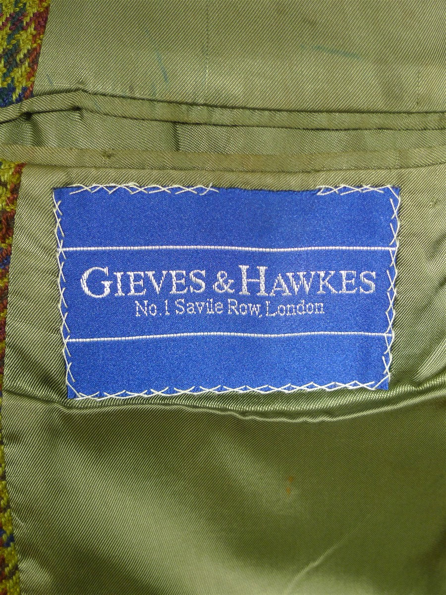 26/0877 vintage gieves & hawkes savile row pure cashmere green gun check sports jacket blazer 43 long