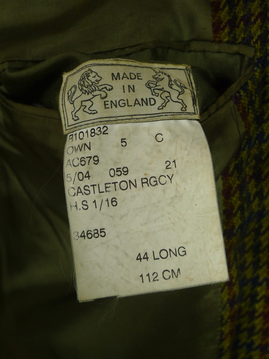 26/0877 vintage gieves & hawkes savile row pure cashmere green gun check sports jacket blazer 43 long