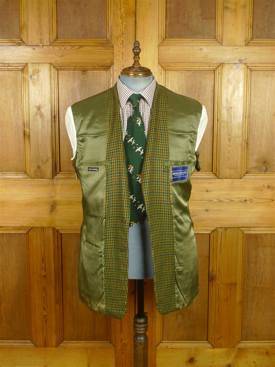 26/0877 vintage gieves & hawkes savile row pure cashmere green gun check sports jacket blazer 43 long