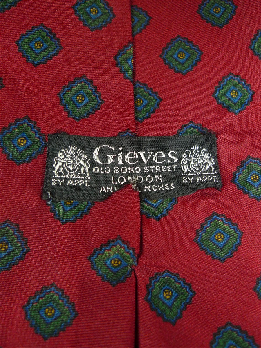 26/0898 vintage gieves savile row red / blue & green diamond pattern silk tie