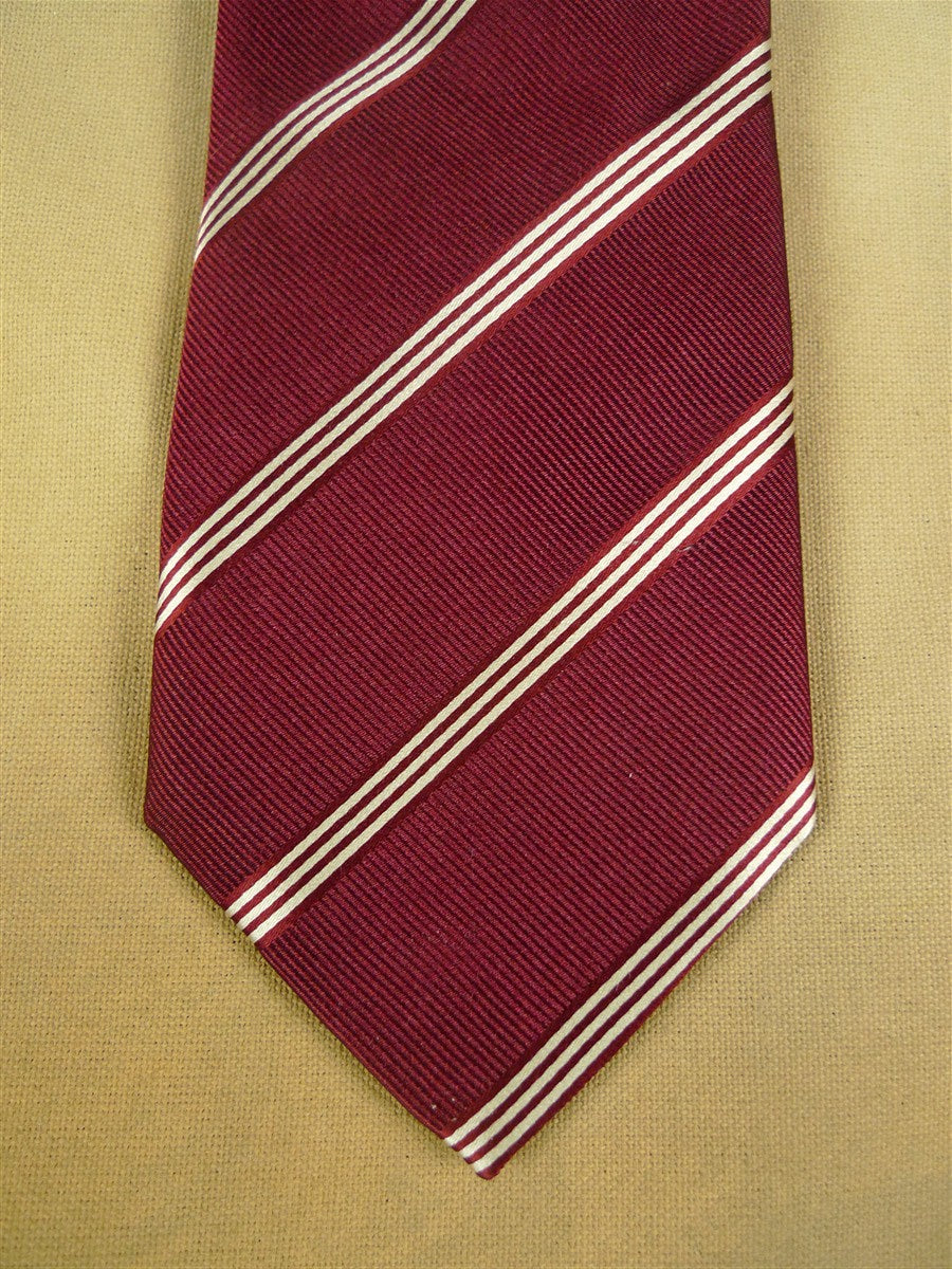 26/0899 immaculate hackett london burgundy red / ivory striped silk tie
