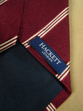 26/0899 immaculate hackett london burgundy red / ivory striped silk tie