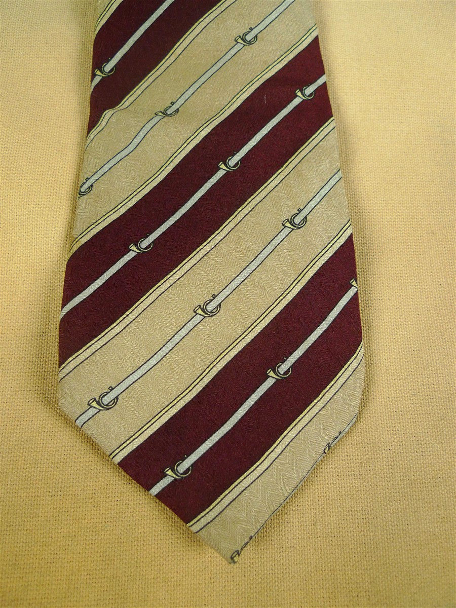 26/0897 wonderful vintage christian dior burgundy / beige striped silk tie w/ horn motif