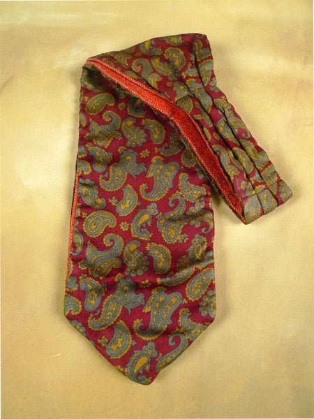 26/0893 genuine vintage silk & irish tweed red / bronze paisley pattern cravat for vintage revivals