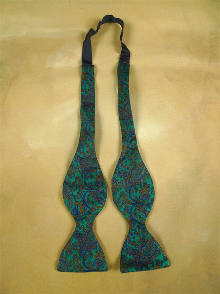 26/0888 vintage silk green / bronze & blue paisley pattern bow tie
