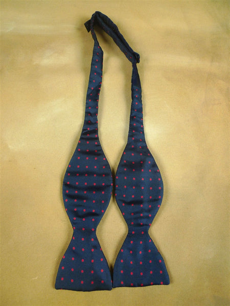26/0886 vintage silk navy blue / red polka dot pattern bow tie