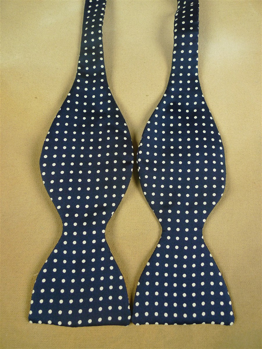 26/0882 vintage silk navy blue / white polka dot bow tie