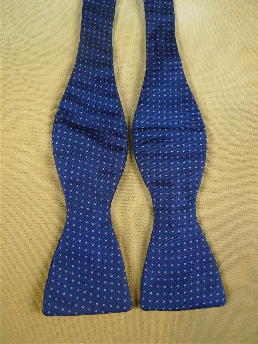26/0884 vintage silk navy blue / grey lilac polka dot bow tie
