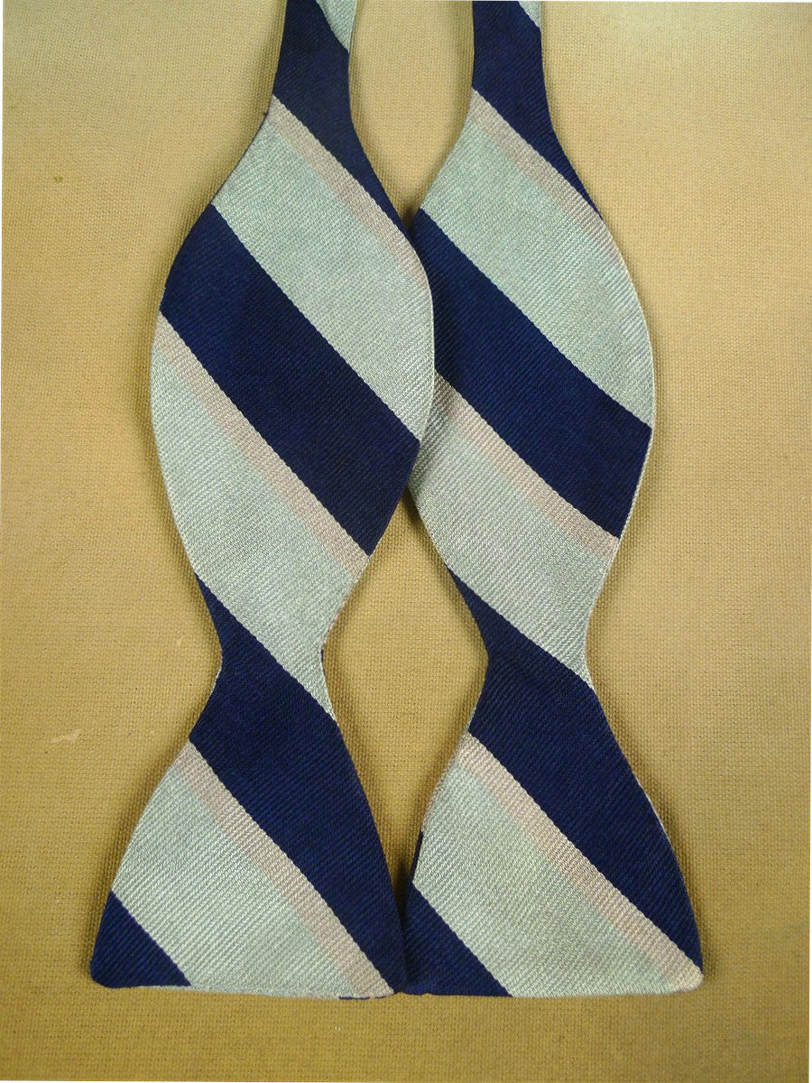 26/0883 vintage silk navy blue / grey repp stripe bow tie