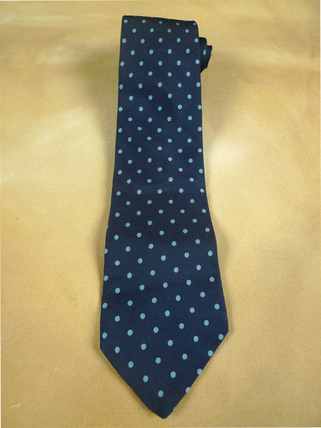 26/0902 immaculate vintage jermyn street navy / royal blue polka dot pattern silk tie