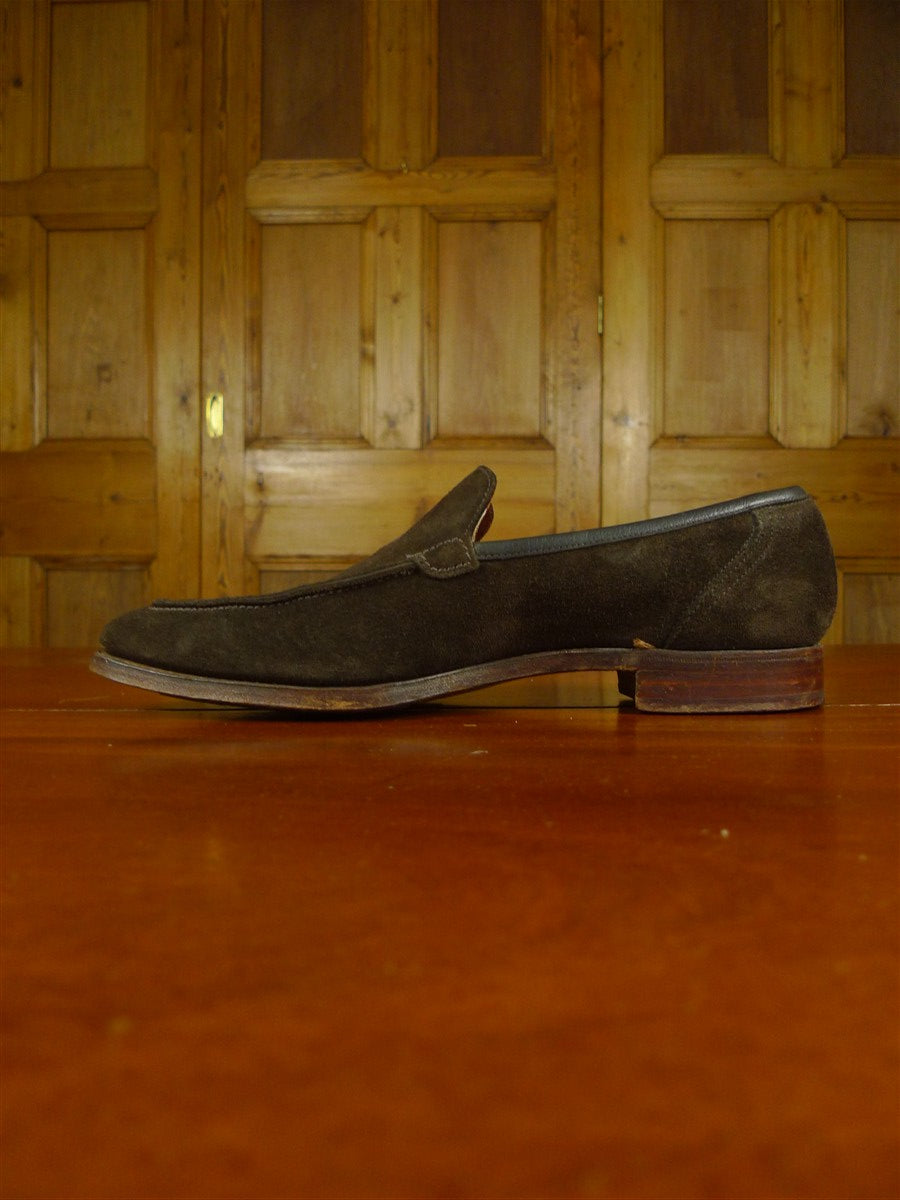 26/0908 beautiful crockett & jones chocolate brown suede apron loafer shoe uk 9 e