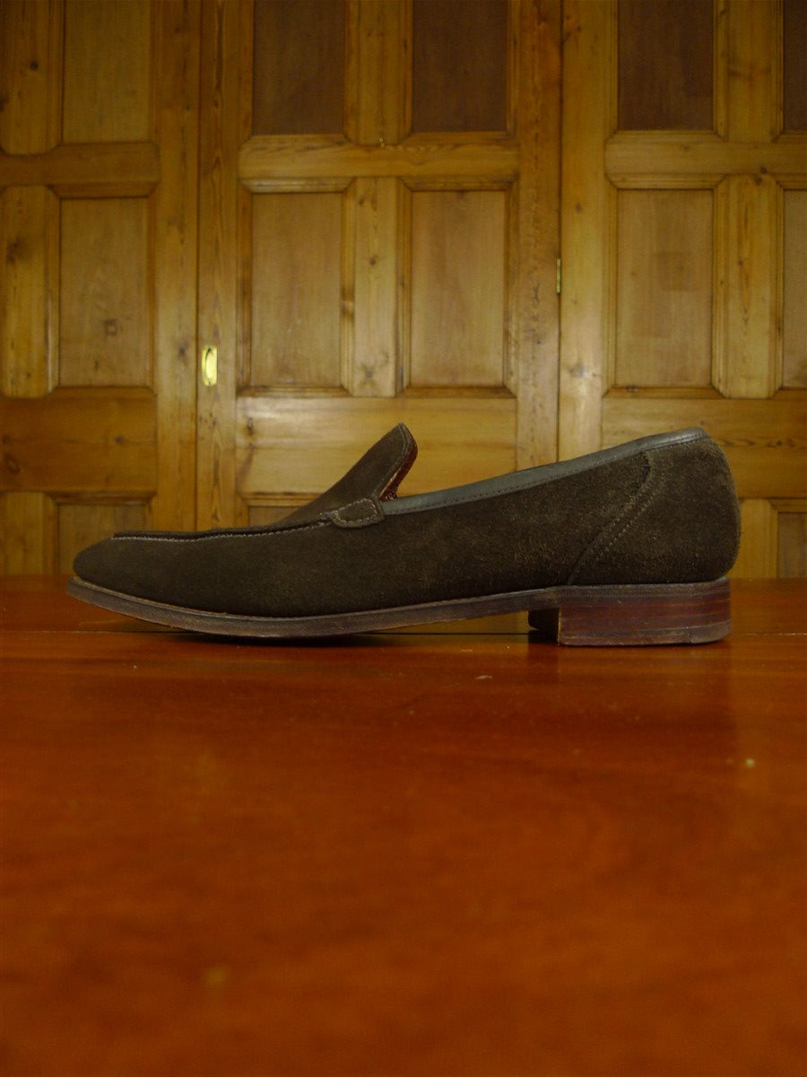 26/0908 beautiful crockett & jones chocolate brown suede apron loafer shoe uk 9 e