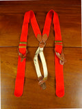 26/0919 vintage albert thurston red boxcloth braces w/ brown leather ends