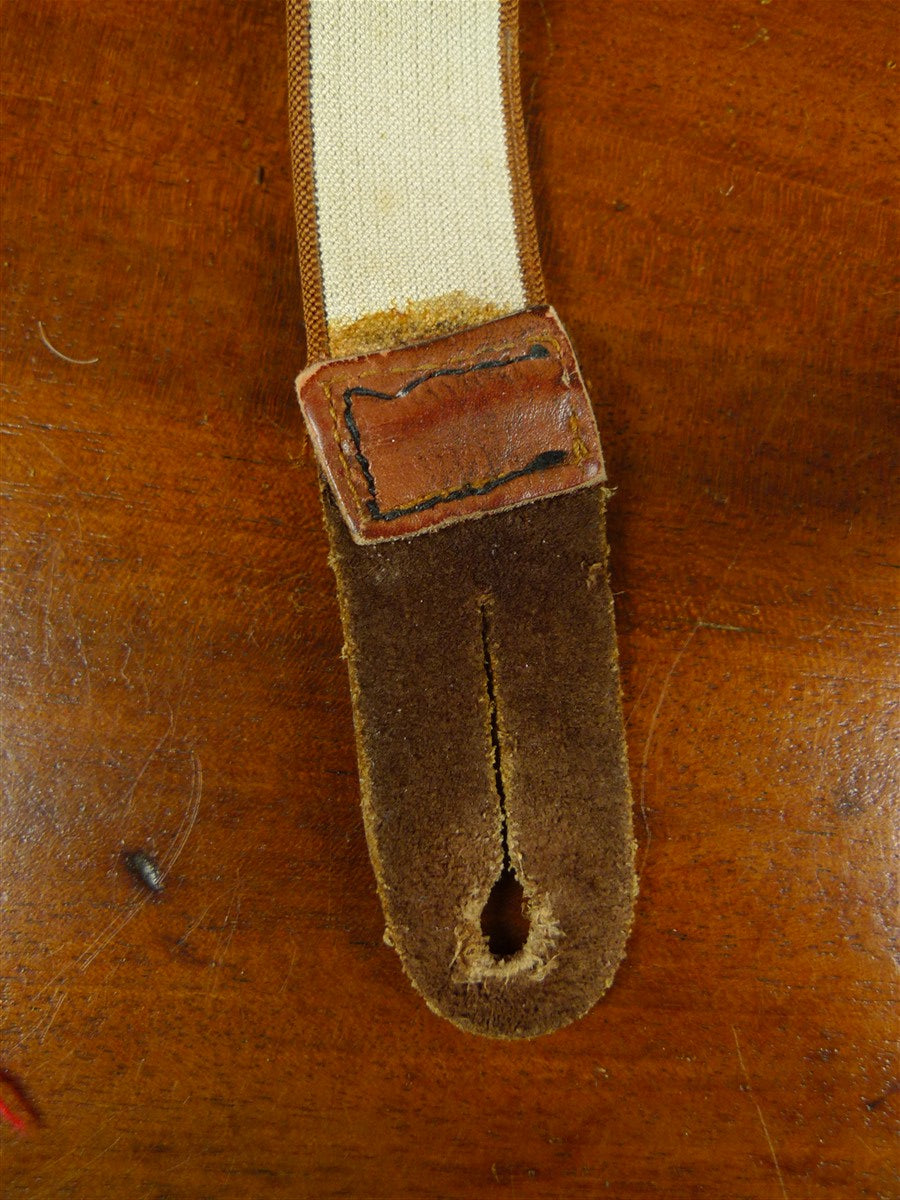 26/0919 vintage albert thurston red boxcloth braces w/ brown leather ends