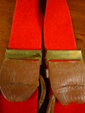 26/0919 vintage albert thurston red boxcloth braces w/ brown leather ends