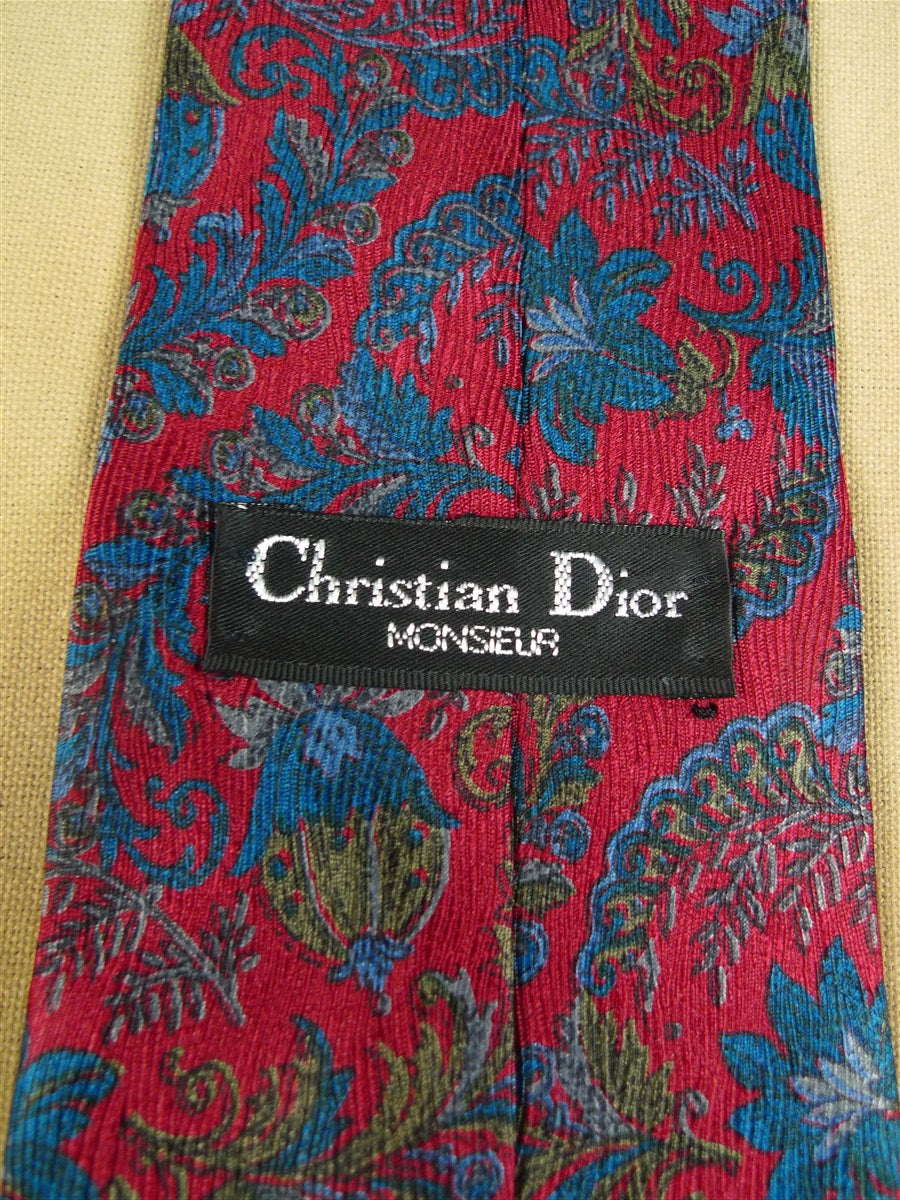 26/0924 immaculate vintage christian dior red & blue pattern silk tie