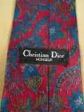 26/0924 immaculate vintage christian dior red & blue pattern silk tie