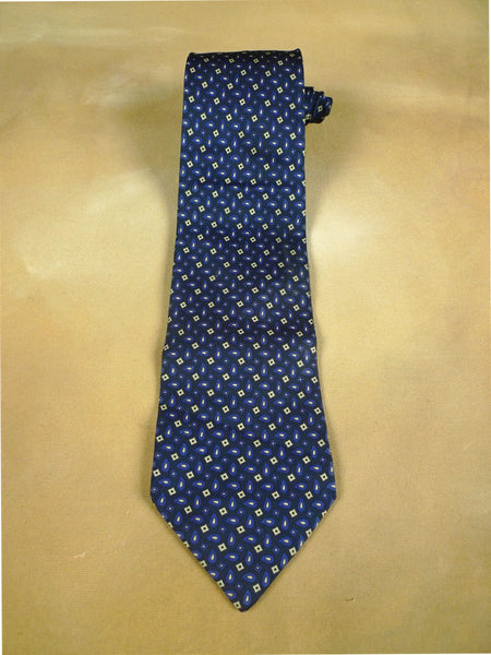 26/0926 vintage gieves & hawkes savile row navy blue / cream pattern silk tie