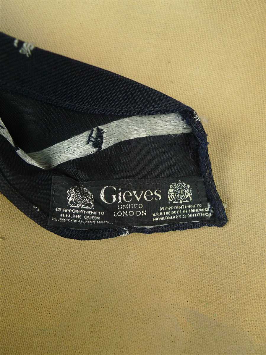 26/0928 vintage 1960s gieves savile row navy blue bird pattern tie for goodwood revival