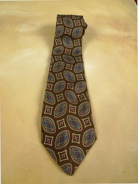 26/0923 immaculate vintage san giorgio brown / blue & red pattern italian handmade silk tie