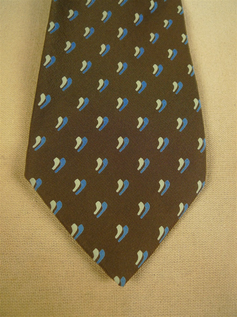 26/0925 immaculate vintage italian brown / blue pattern silk tie