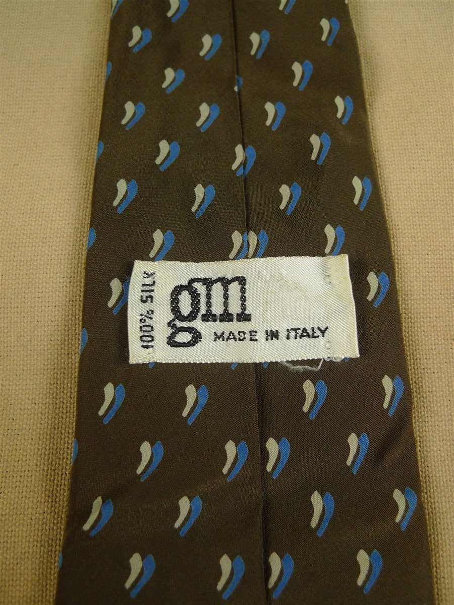 26/0925 immaculate vintage italian brown / blue pattern silk tie