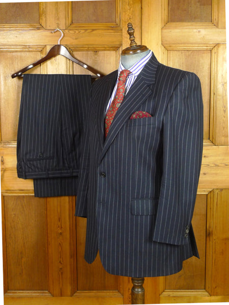 26/0935 vintage gieves & hawkes savile row navy blue rope-stripe wool suit 43 regular to long