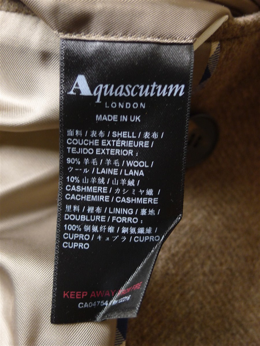 26/0876 immaculate nearly new aquascutum wool & 10% cashmere d/b fawn brown herringbone overcoat coat 36