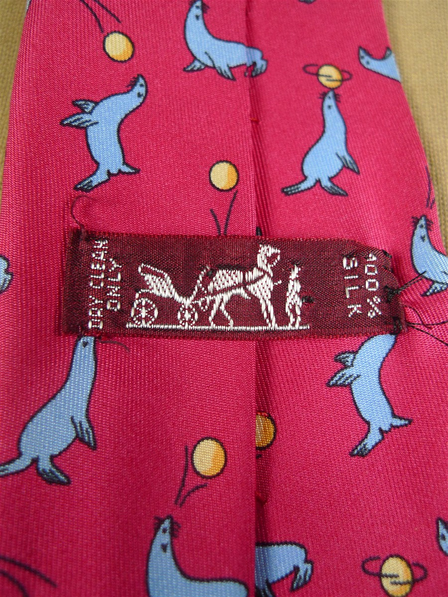 26/0946 hermes red / blue seal pattern silk tie 7293 EA