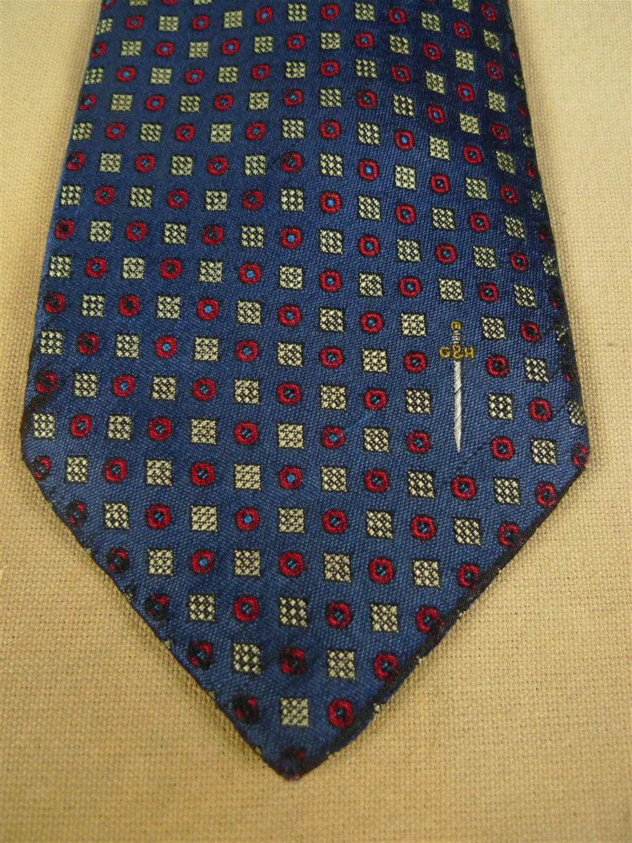 26/0949 immaculate vintage gieves & hawkes savile row blue / red pattern silk tie