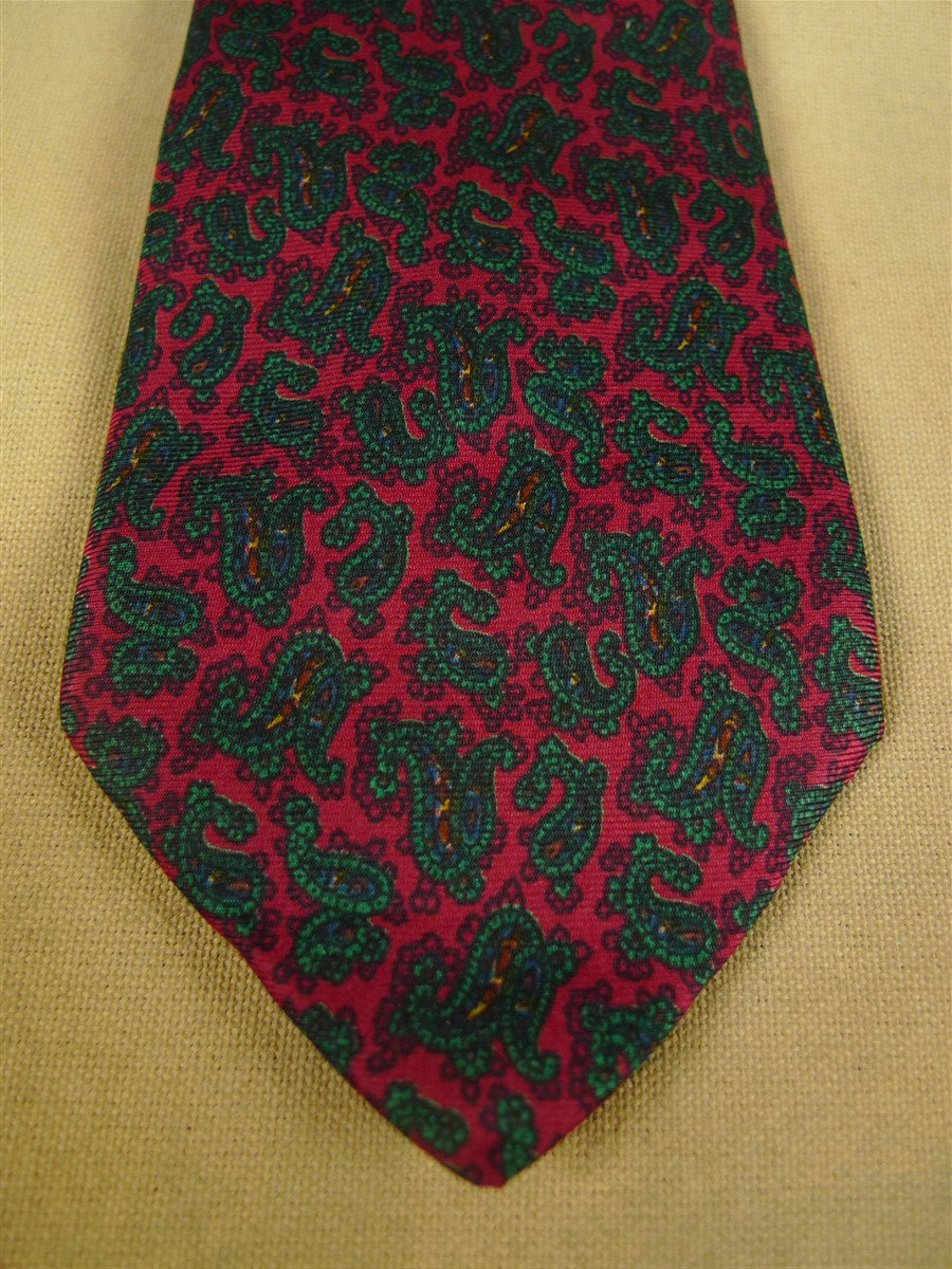 26/0950 immaculate vintage gieves & hawkes savile row red / green paisley pattern silk tie