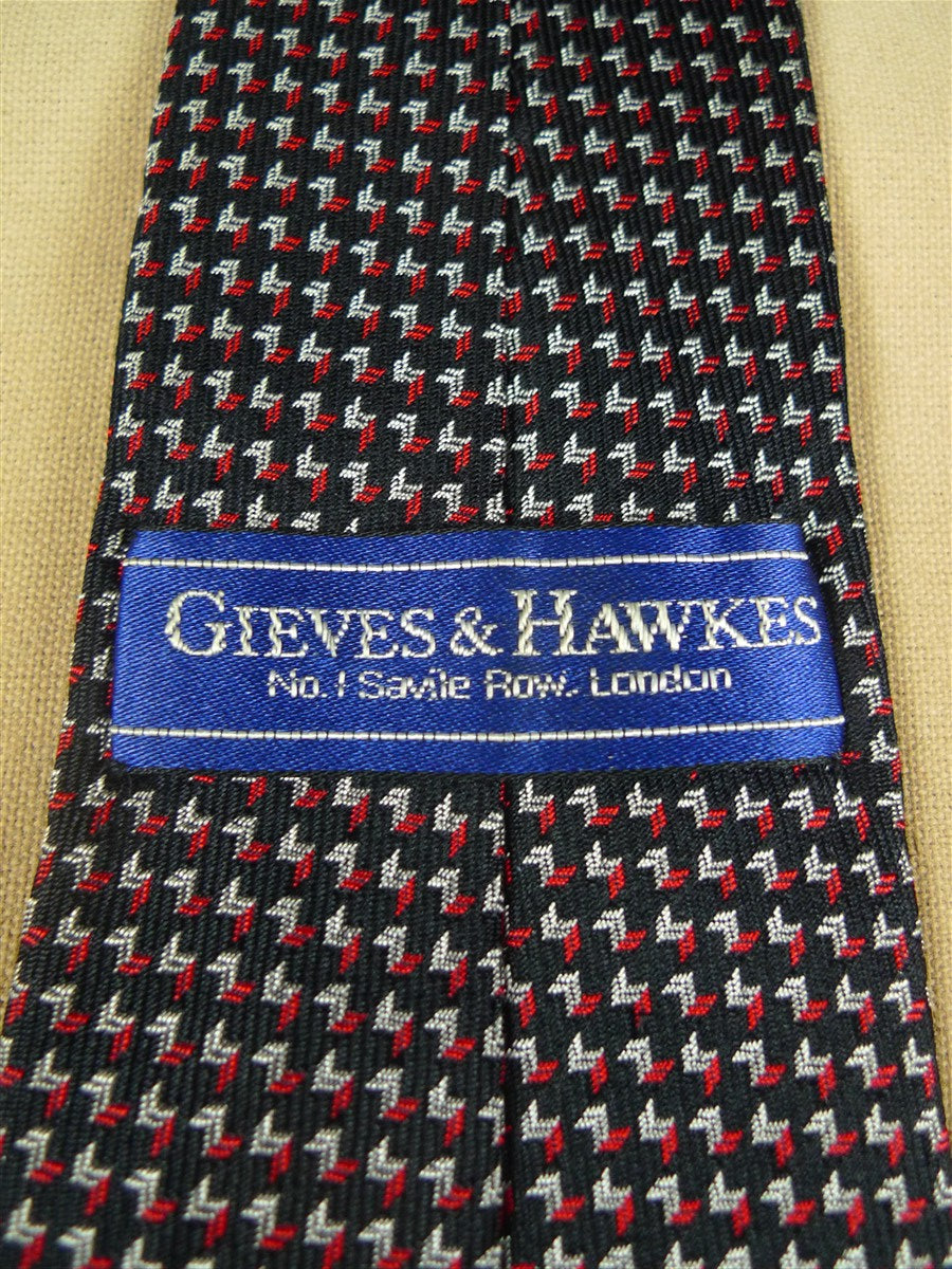 26/0951 immaculate vintage gieves & hawkes savile black / red & silver pattern silk tie