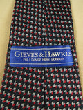 26/0951 immaculate vintage gieves & hawkes savile black / red & silver pattern silk tie