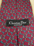 26/0948 immaculate vintage christian dior red / blue pattern silk tie