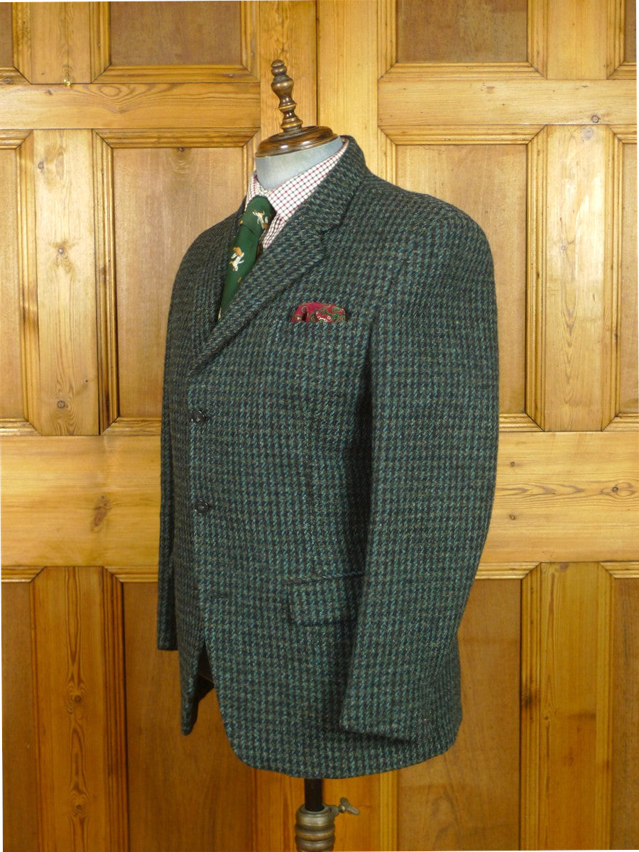26/0961 wonderful genuine vintage extra-heavyweight dark green houndstooth check harris tweed sports jacket 41 short to regular
