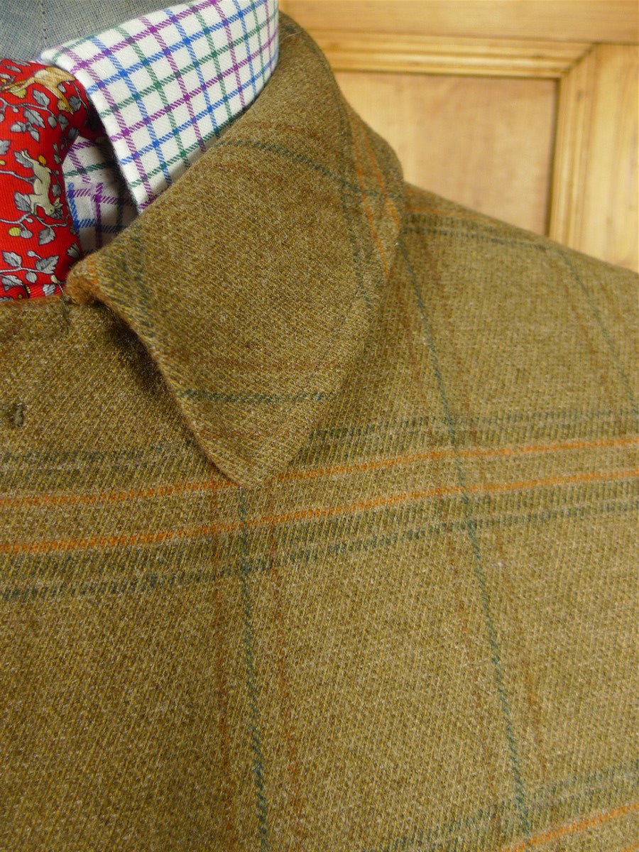 26/0959 exceptional immaculate vintage invertere heavyweight wp check heavyweight twill field coat w/ ghillie collar & back strap 44 regular