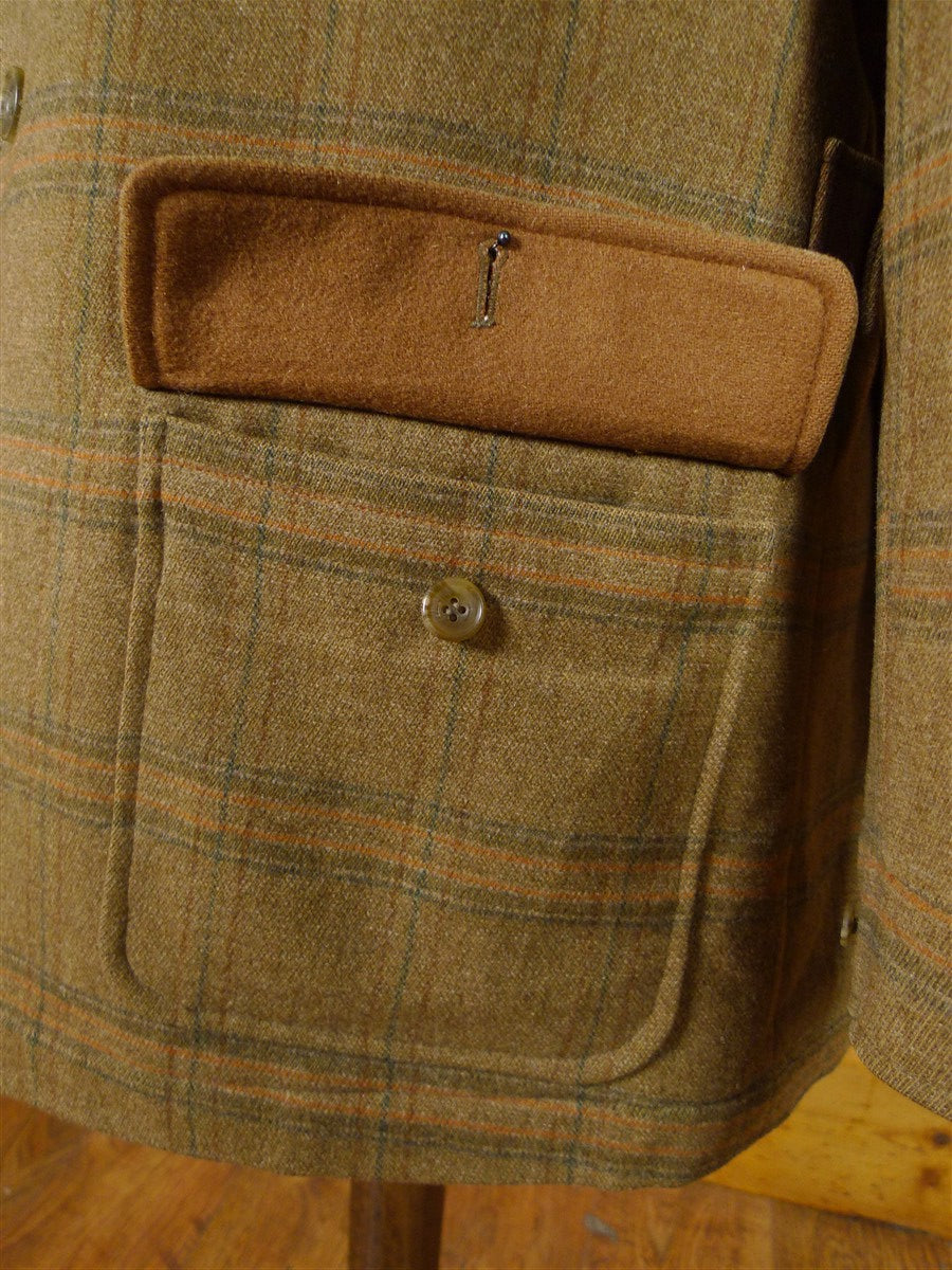 26/0959 exceptional immaculate vintage invertere heavyweight wp check heavyweight twill field coat w/ ghillie collar & back strap 44 regular