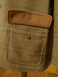 26/0959 exceptional immaculate vintage invertere heavyweight wp check heavyweight twill field coat w/ ghillie collar & back strap 44 regular