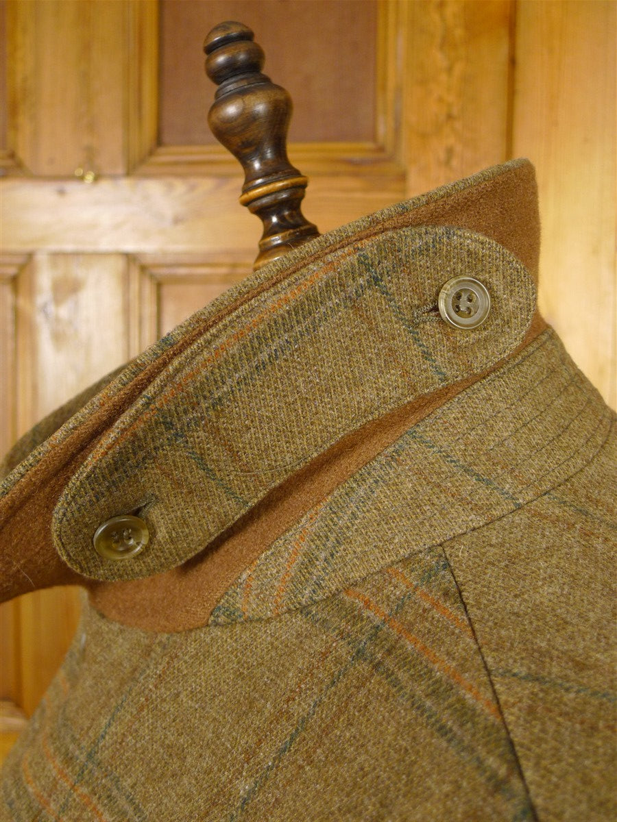 26/0959 exceptional immaculate vintage invertere heavyweight wp check heavyweight twill field coat w/ ghillie collar & back strap 44 regular