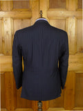26/0956 vintage 2002 henry poole savile row bespoke navy blue pin-stripe d/b worsted & mohair suit 45 short to regular
