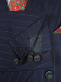 26/0956 vintage 2002 henry poole savile row bespoke navy blue pin-stripe d/b worsted & mohair suit 45 short to regular