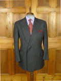 26/0957 vintage 2000 henry poole savile row bespoke grey rope-stripe d/b worsted suit 45 regular