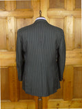 26/0957 vintage 2000 henry poole savile row bespoke grey rope-stripe d/b worsted suit 45 regular