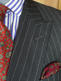 26/0957 vintage 2000 henry poole savile row bespoke grey rope-stripe d/b worsted suit 45 regular