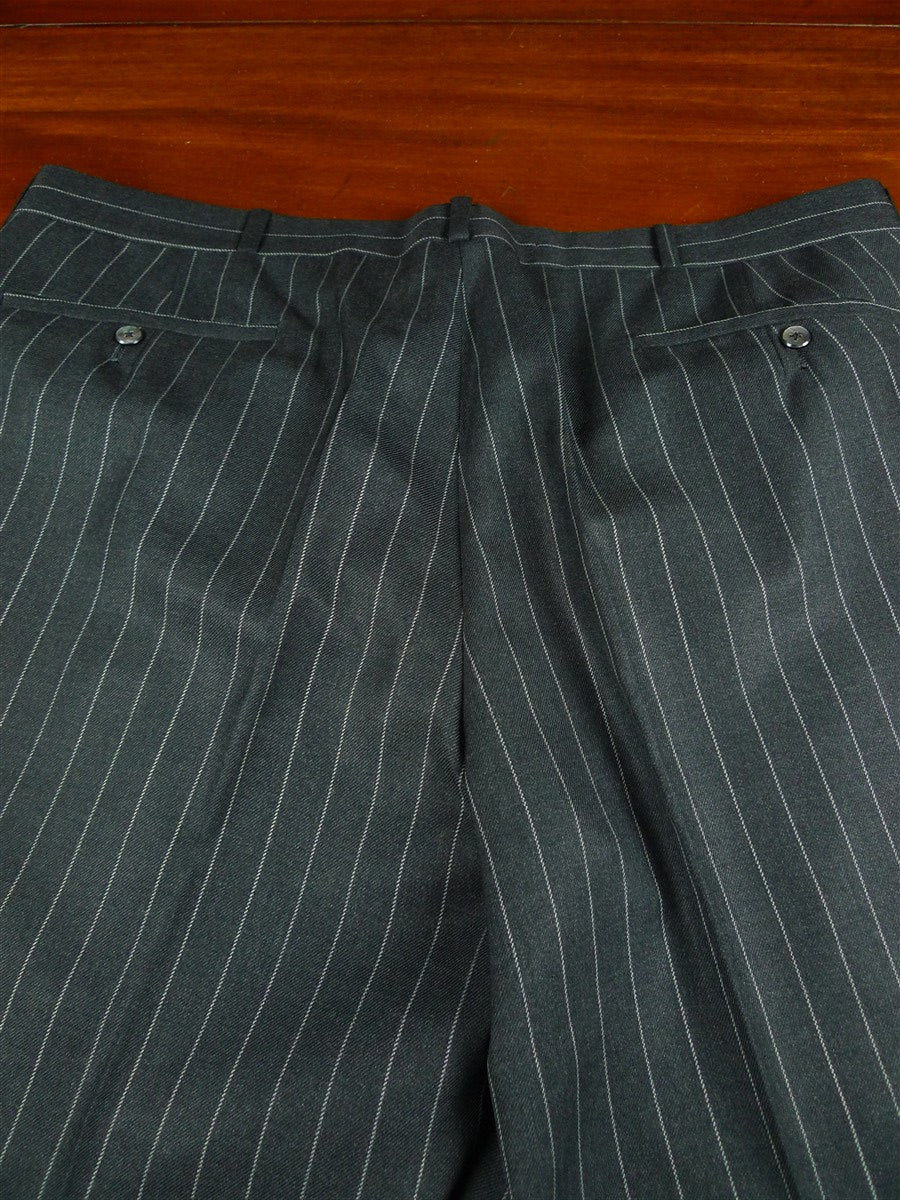 26/0957 vintage 2000 henry poole savile row bespoke grey rope-stripe d/b worsted suit 45 regular